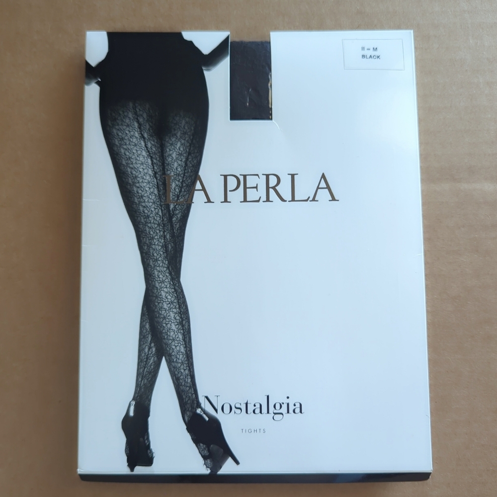 Rare! La Perla "Nostalgia" Petite Floral Lace Back Seam Black Tights Size 2 II M